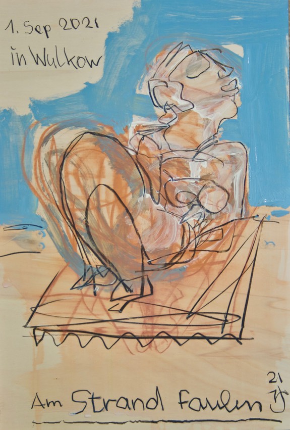 AM STRAND FAULEN,Sperrholz (Pappel) 2021, 40 x 60 cm